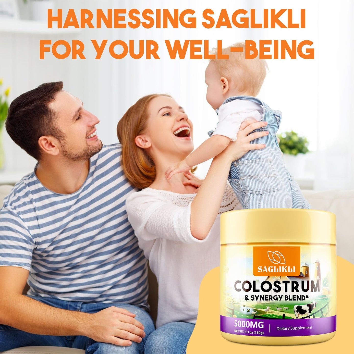 Colostrum Powder 5,000 mg – Grass-Fed Bovine with Prebiotics, Probiotics, Lactoferrin & PRP (30 Servings)