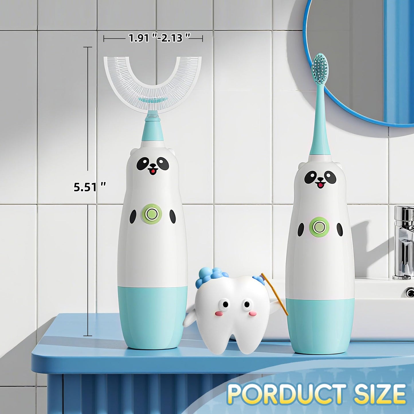 Kids U-Shaped Sonic Electric Toothbrush – 2 Brush Heads, 360° Cleaning, IPX7 Waterproof, Ages 2-7 (Blue)