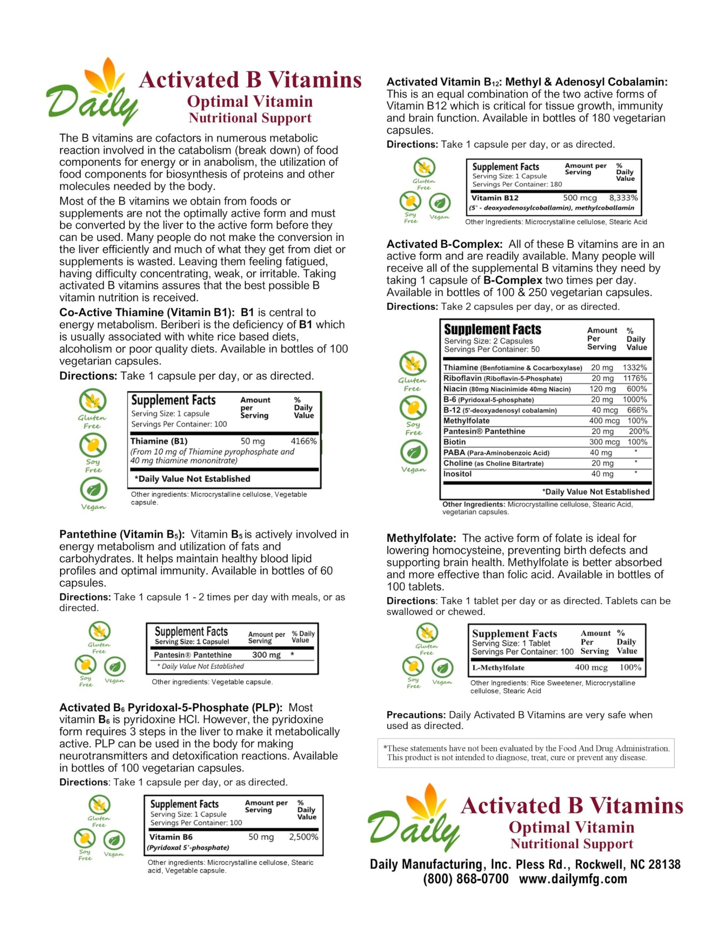 Daily Manufacturing Activated B-Complex - 250 Capsules | Activated Forms of Multi B Vitamins