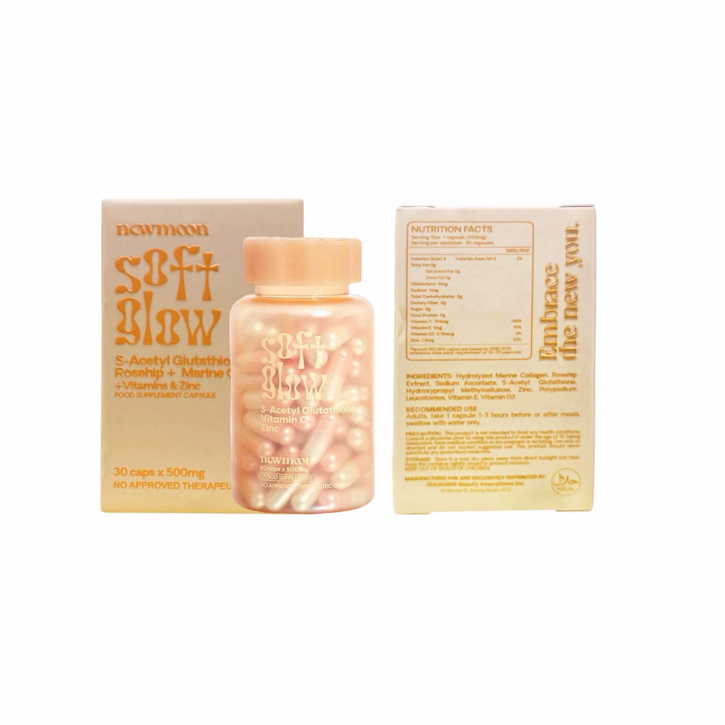 New Moon by Dear Face Soft Glow – Glutathione, Rosehip & Marine Collagen (30 Capsules)
