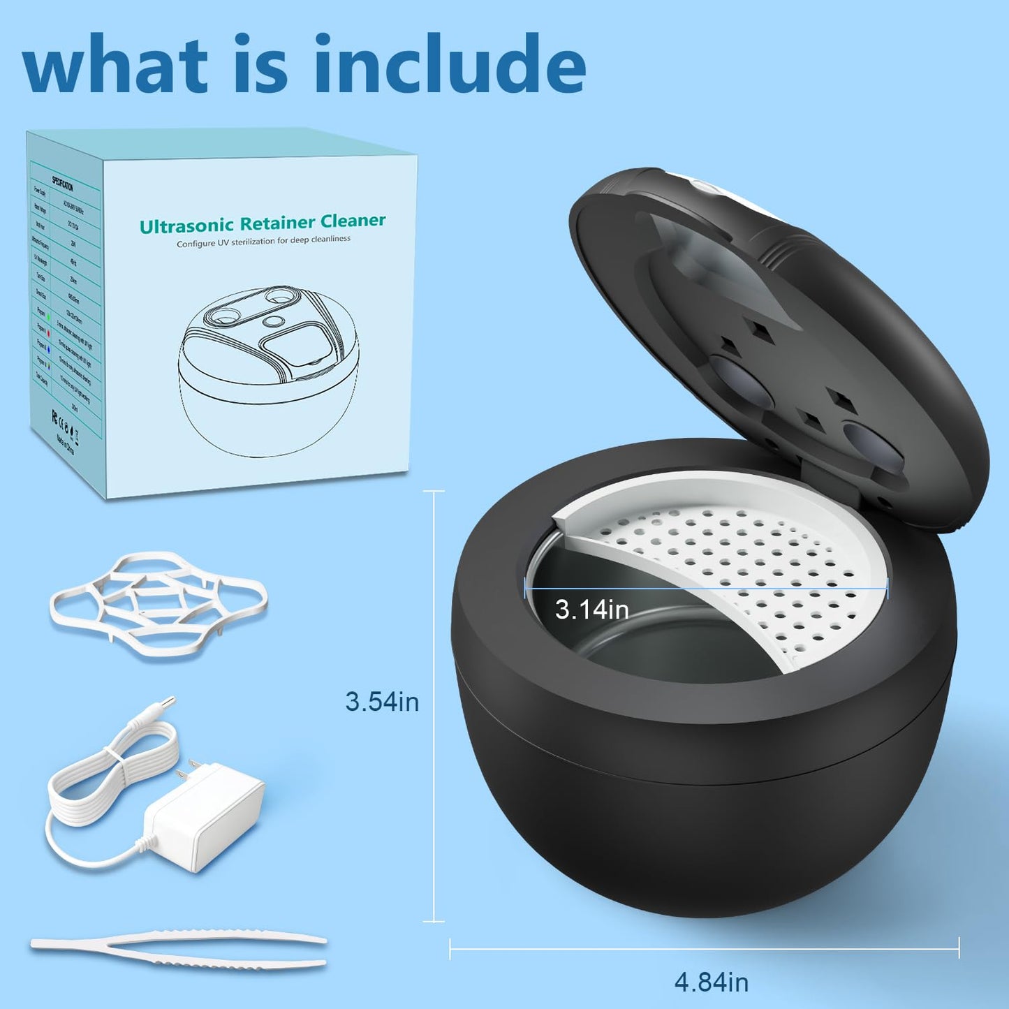 Dental Ultrasonic Retainer Cleaner Machine - 45kHz Sonic Cleaner, 200ml Tank, UV Light