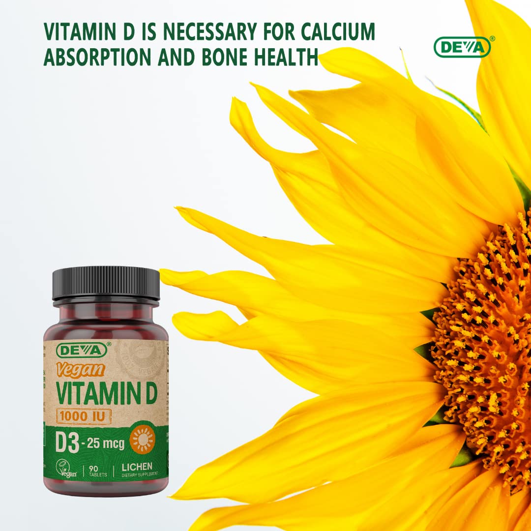 DEVA Vegan Vitamin D3 1000 IU | Plant-Derived Cholecalciferol - 90 Tablets