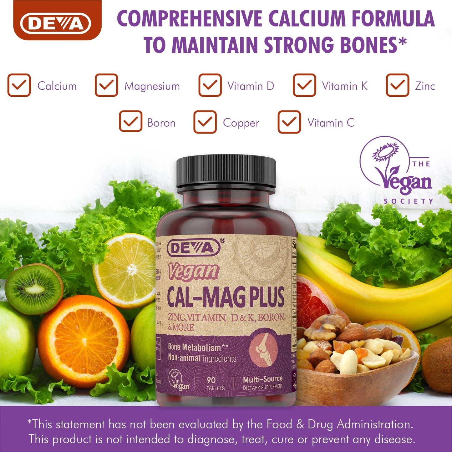 DEVA Vegan Calcium Magnesium Plus Zinc – 90 Tablets