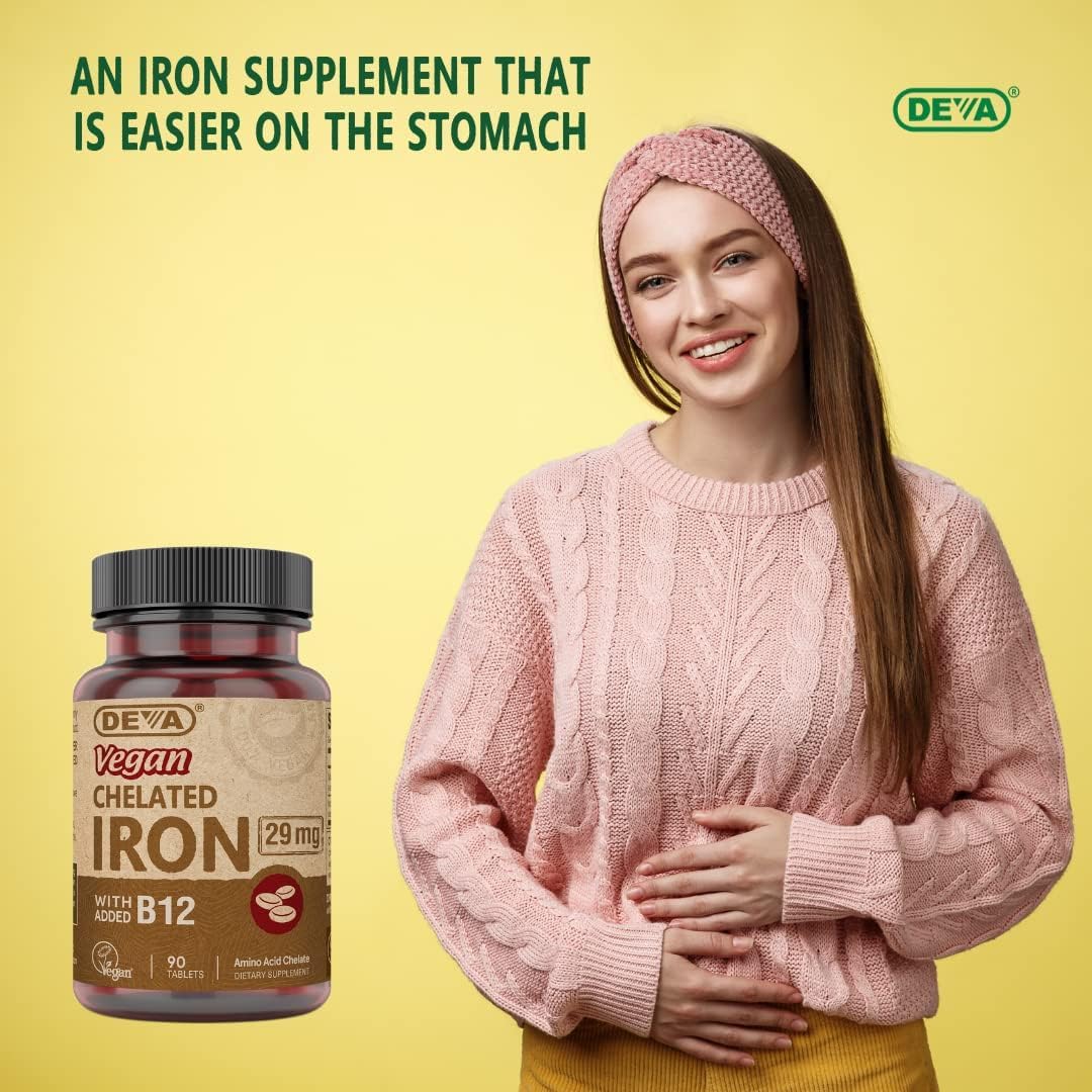 DEVA Nutrition Vegan Chelated Iron 29 mg with B-12 – 90 Tablets, 2-Pack