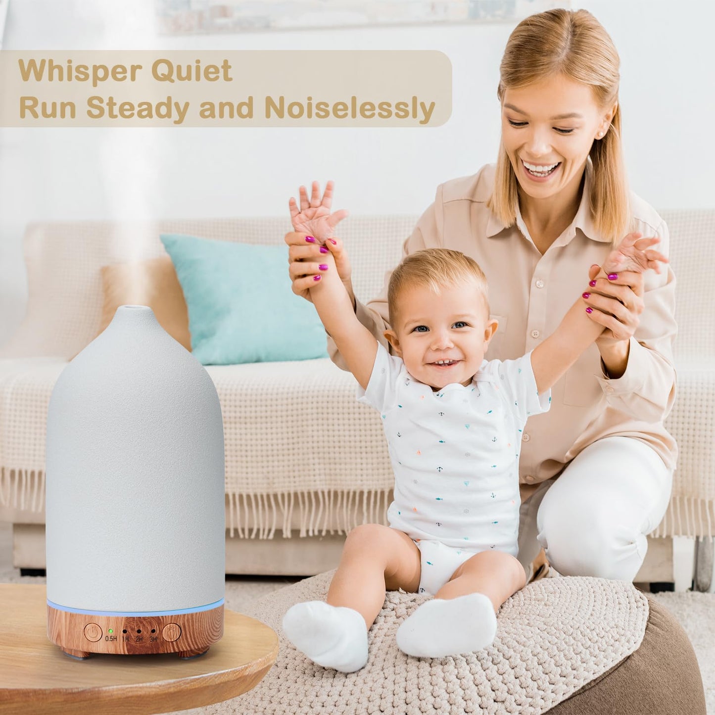 Diffuserlove Ceramic Essential Oil Diffuser 160ML – Auto Shut-Off, 7-Color LED, Quiet Humidifier (Yellow Wood Pattern)