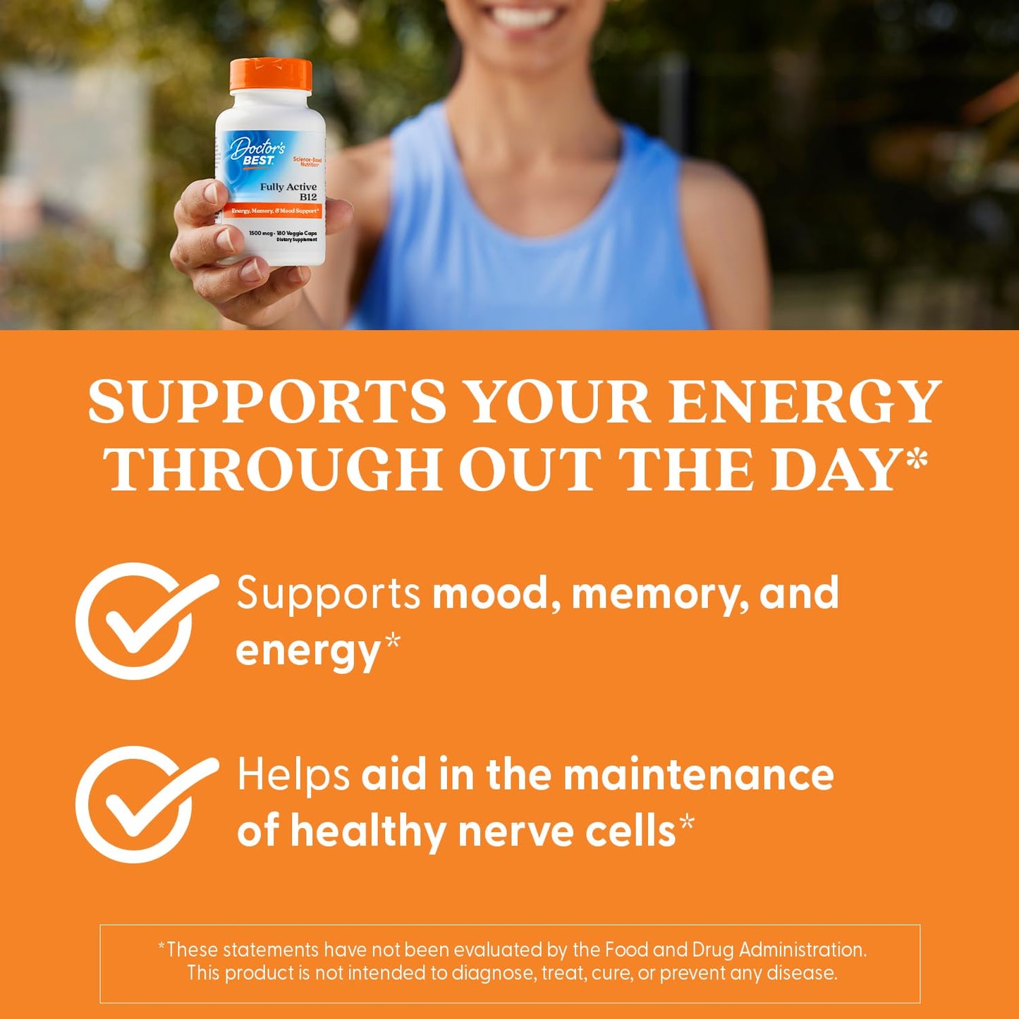 Doctor’s Best Fully Active Methyl B12 (Methylcobalamin) – Energy, Memory & Mood Support | Vegan 180 Veggie Caps