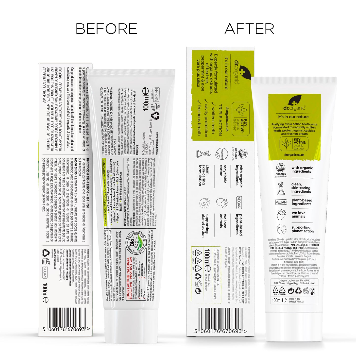 Dr.organic Tea Tree Toothpaste 100ml | Fresh Breath, Anti-Caries & Whitening