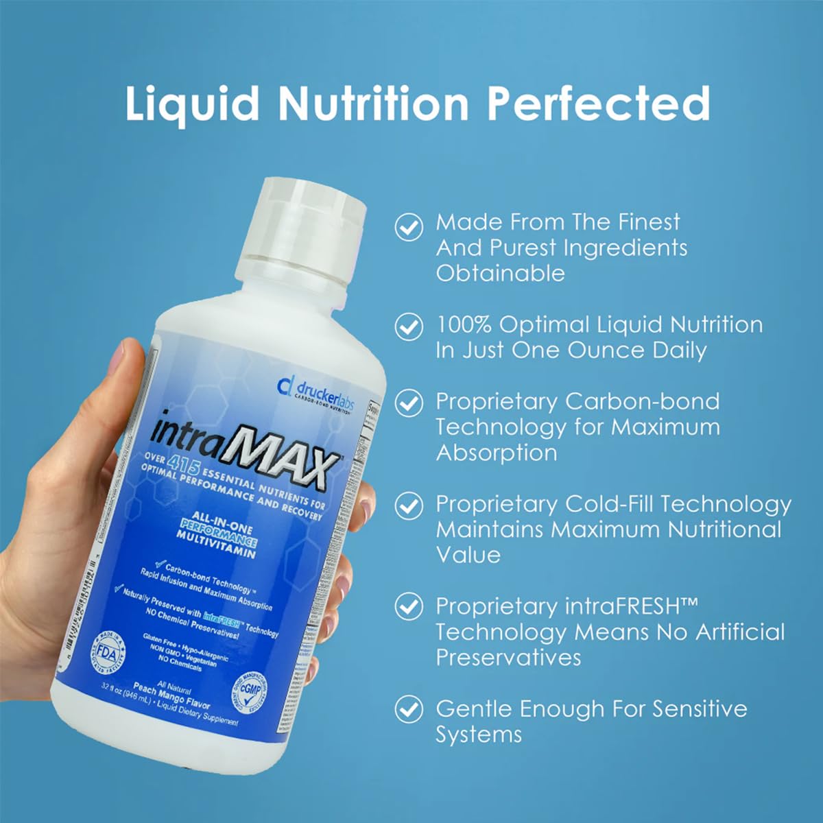 Drucker Labs intraMAX Organic Liquid Multivitamin – 32 oz Peach Mango