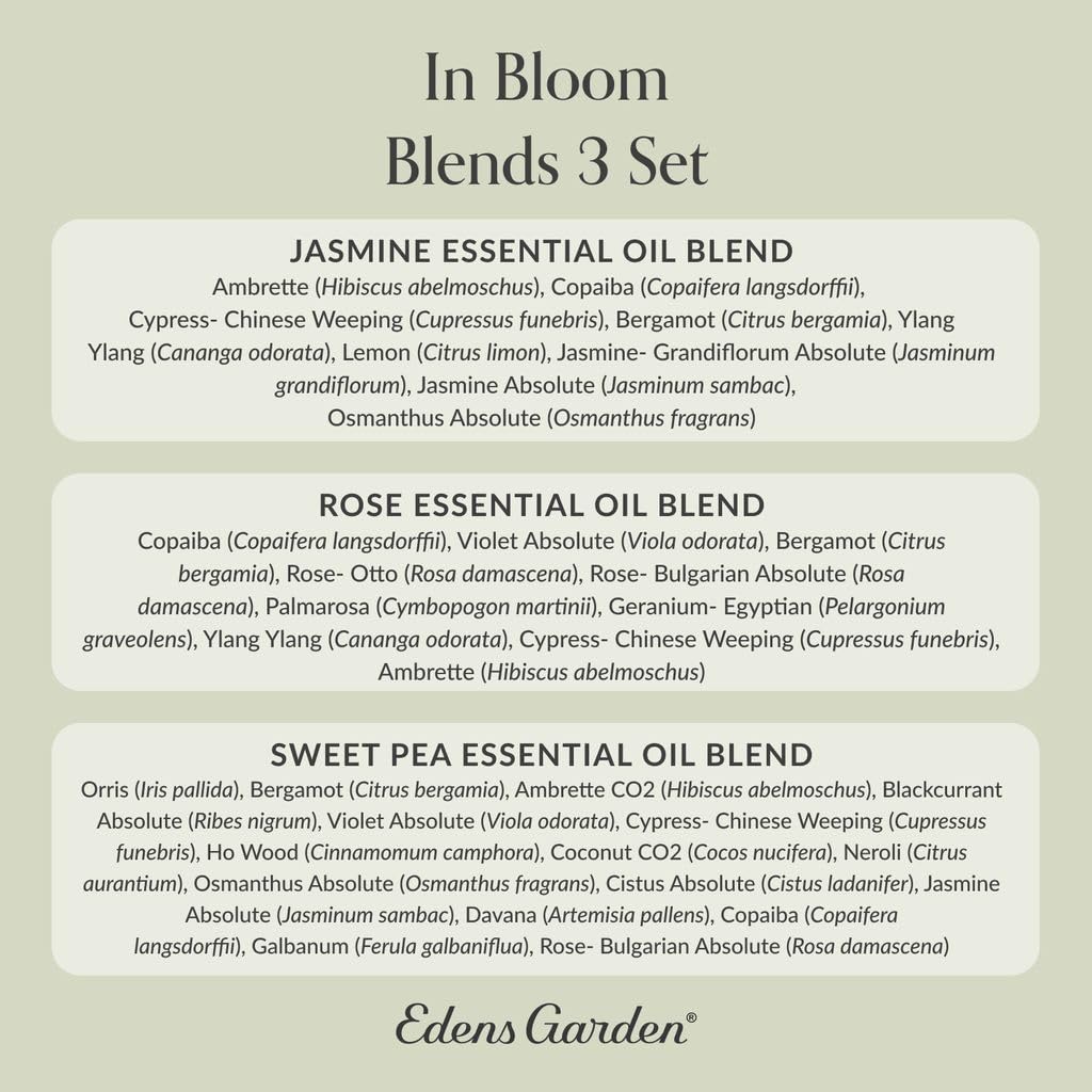 Edens Garden In Bloom 3-Set – Jasmine, Rose & Sweet Pea Essential Oils (10 ml)