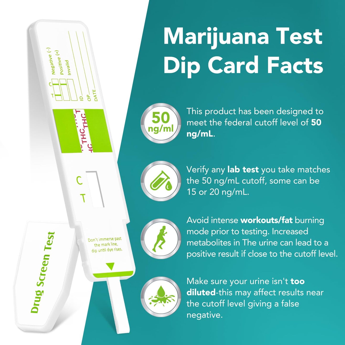 Easy@Home Marijuana Test Dip Card – THC Urine Strip Kit (50 ng/mL) Pack of 12