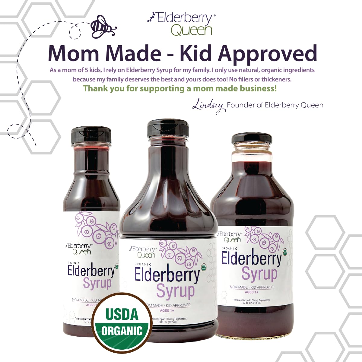 Elderberry Queen Organic Elderberry Syrup 24 Fl Oz – Sambucus Elderberry & Aronia Berry for Kids & Adults