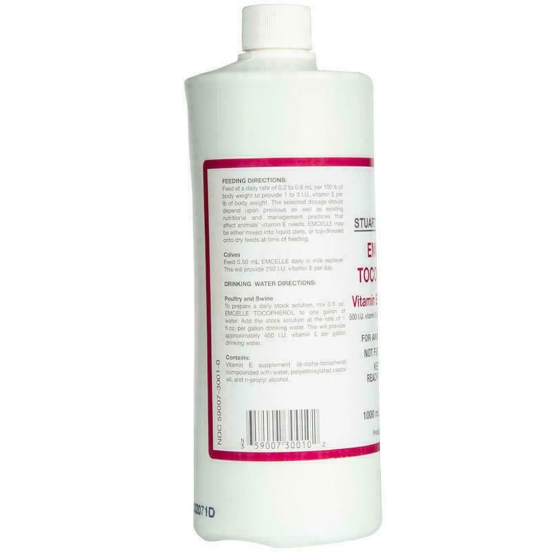 EMCELLE Tocopherol Liquid Solution – Micellized Vitamin E for Animals (1000 mL)