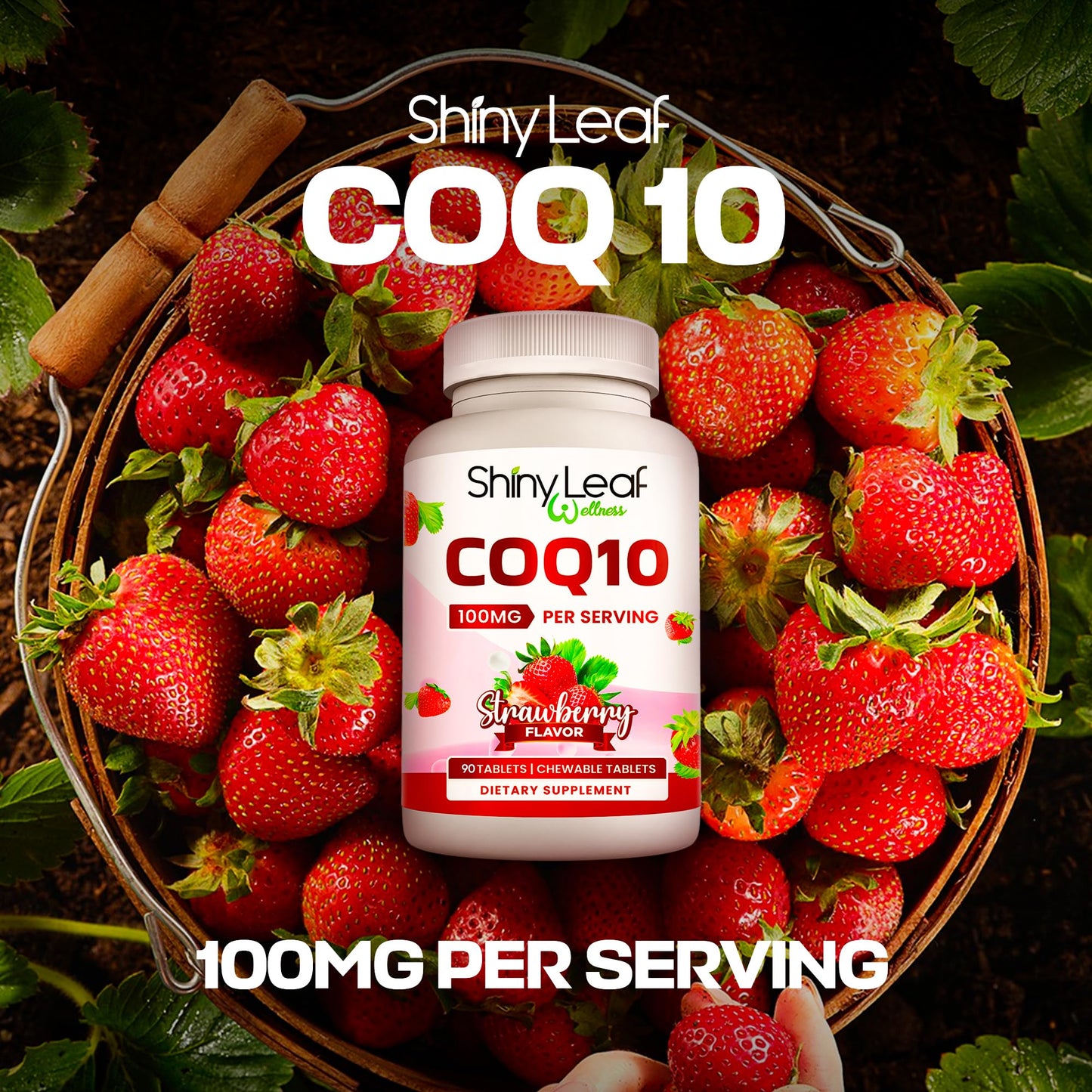 Shiny Leaf CoQ10 100mg Chewable – Heart Health & Energy, 90 Tabs, Made in USA
