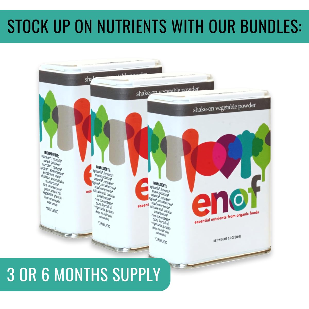 ENOF Organic Fruit & Veg Powder for Kids & Adults — 60 Servings, 10 Clean Ingredients, Strawberry & Spinach, Gluten & GMO Free