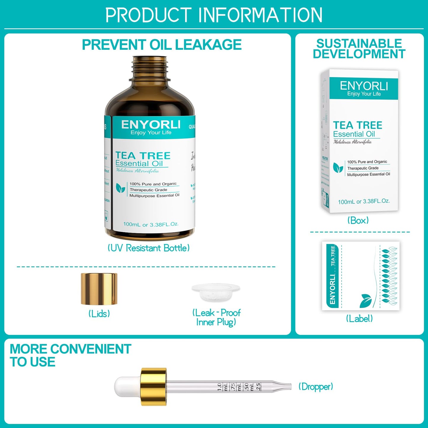 ENYORLI Tea Tree Oil 3.38 fl oz – 100% Natural Therapeutic Grade