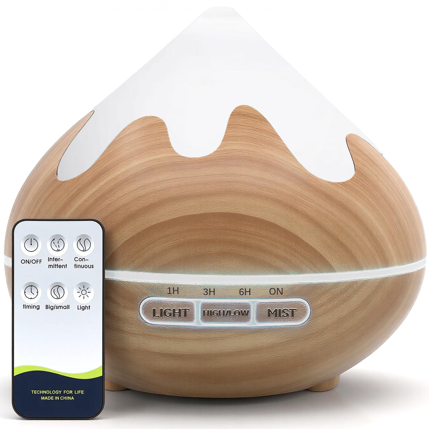 Essential Oil Diffuser 500ML Ultrasonic Large Diffuser with Remote, 14 Color LED, 2 Mist Modes (Brown)