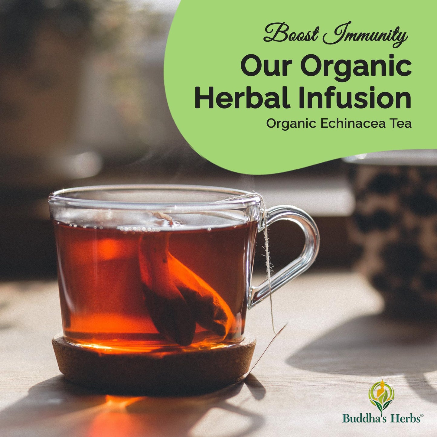 Premium Echinacea Tea with Zinc (Pack of 4, 88 Tea Bags) - Decaffeinated Organic Herbal Tea for Immune Health