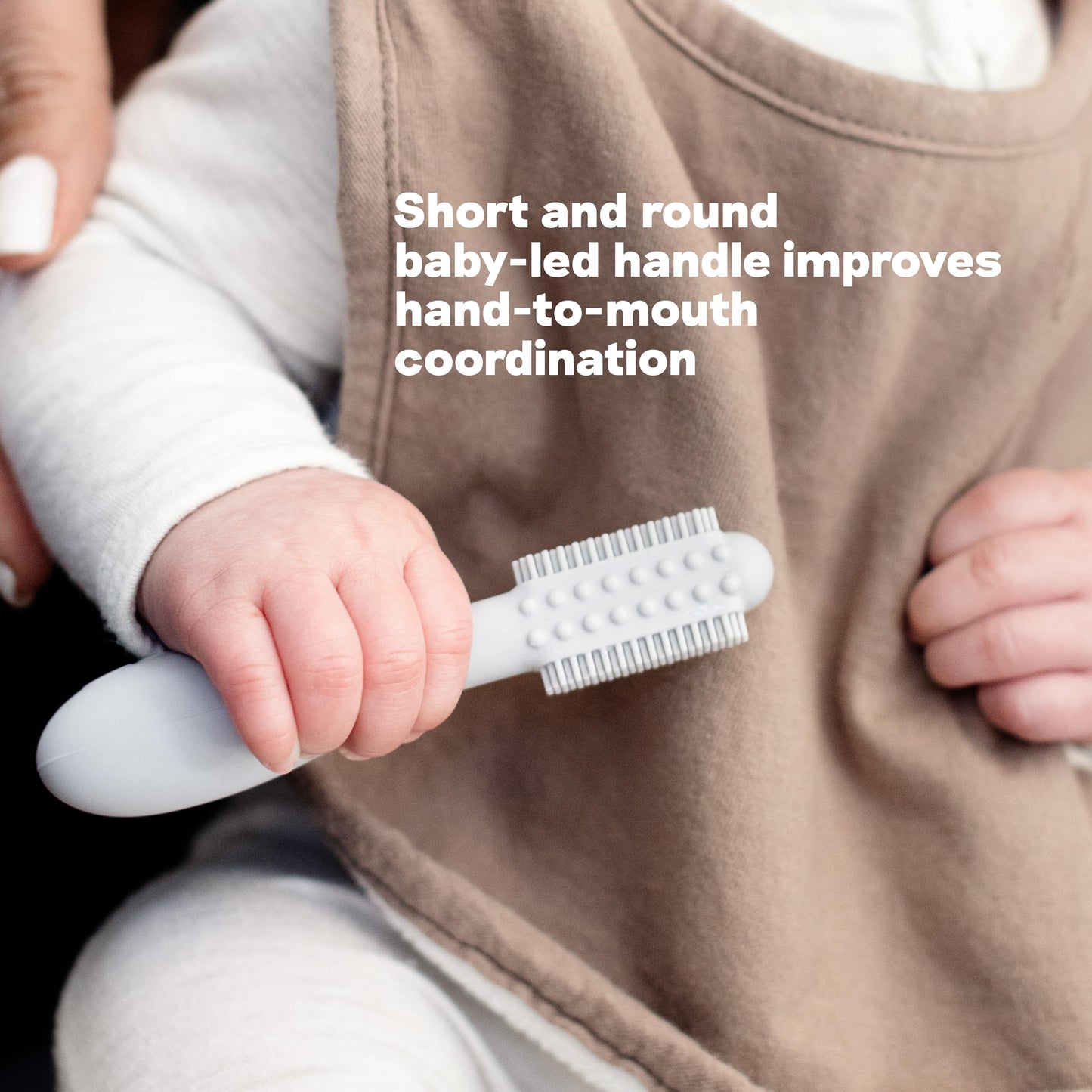ezpz Baby-Led Toothbrush Pewter (3+ Months) - Silicone Infant Toothbrush