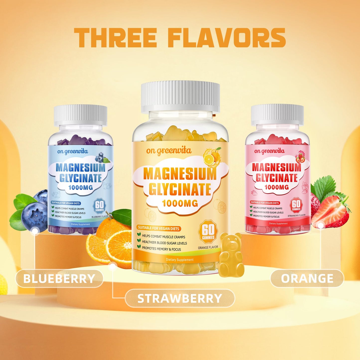Magnesium Glycinate Gummies 1000mg - Sugar Free Magnesium Potassium Supplement with Vitamin D, B6, CoQ10 for Calm Mood & Sleep Support - 120 Orange Gummies 2 Pack