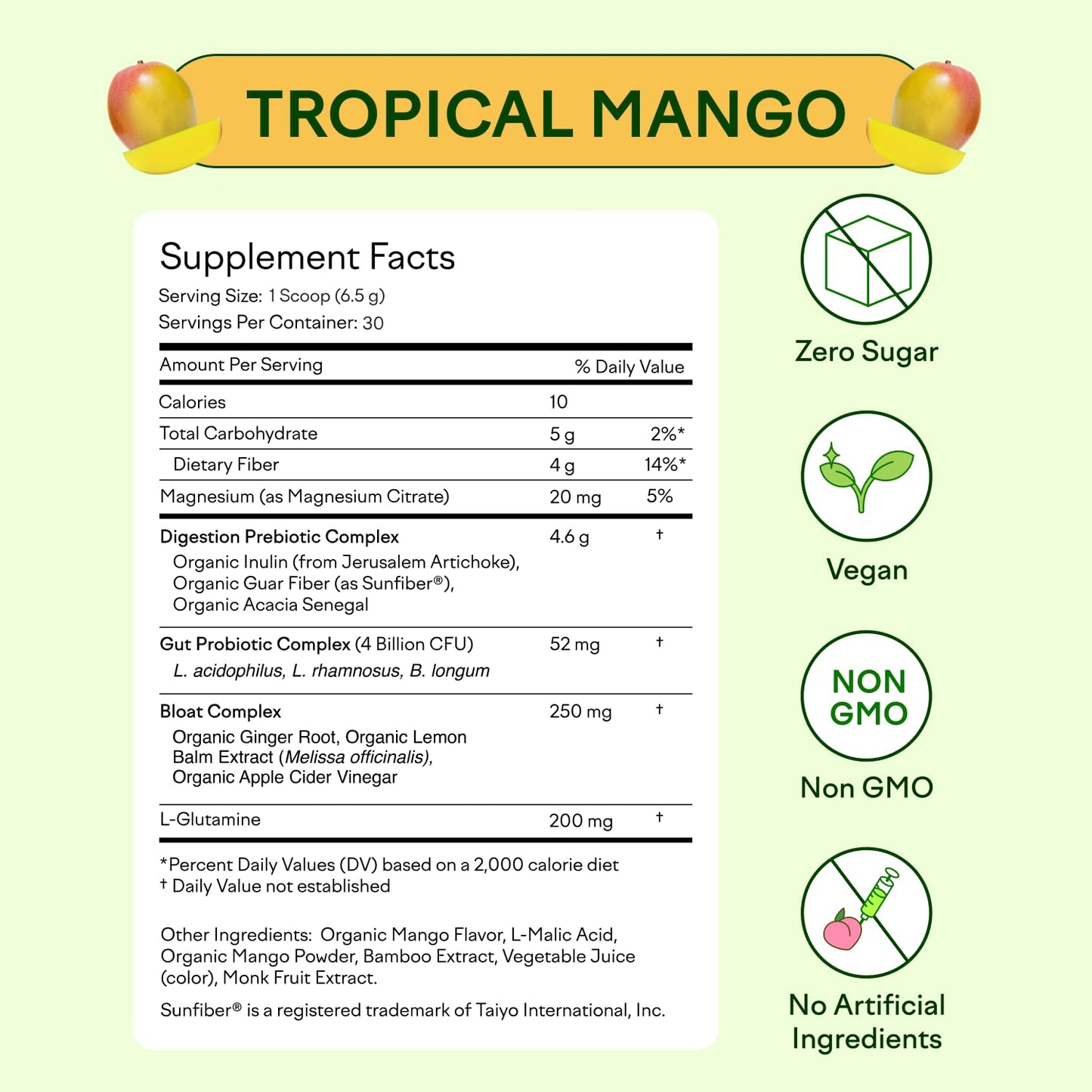 Feel Goods Gut Guardian – Organic Fiber, Probiotic & Prebiotic Powder (Sugar Free, Vegan) Tropical Mango 30 Count