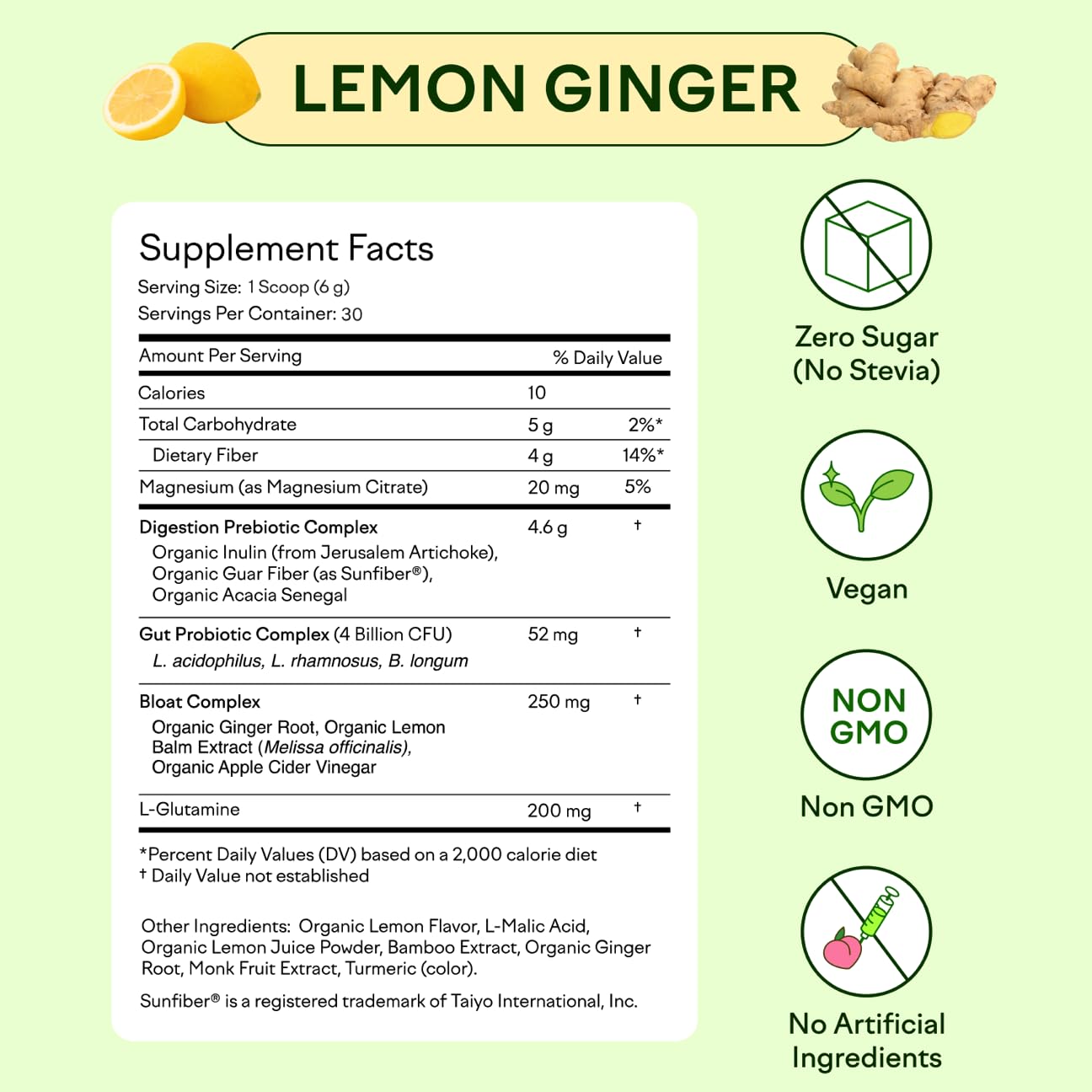 Feel Goods Gut Guardian: Organic Fiber, Probiotic & Prebiotic Powder – Lemon Ginger, Sugar Free, 30 Servings