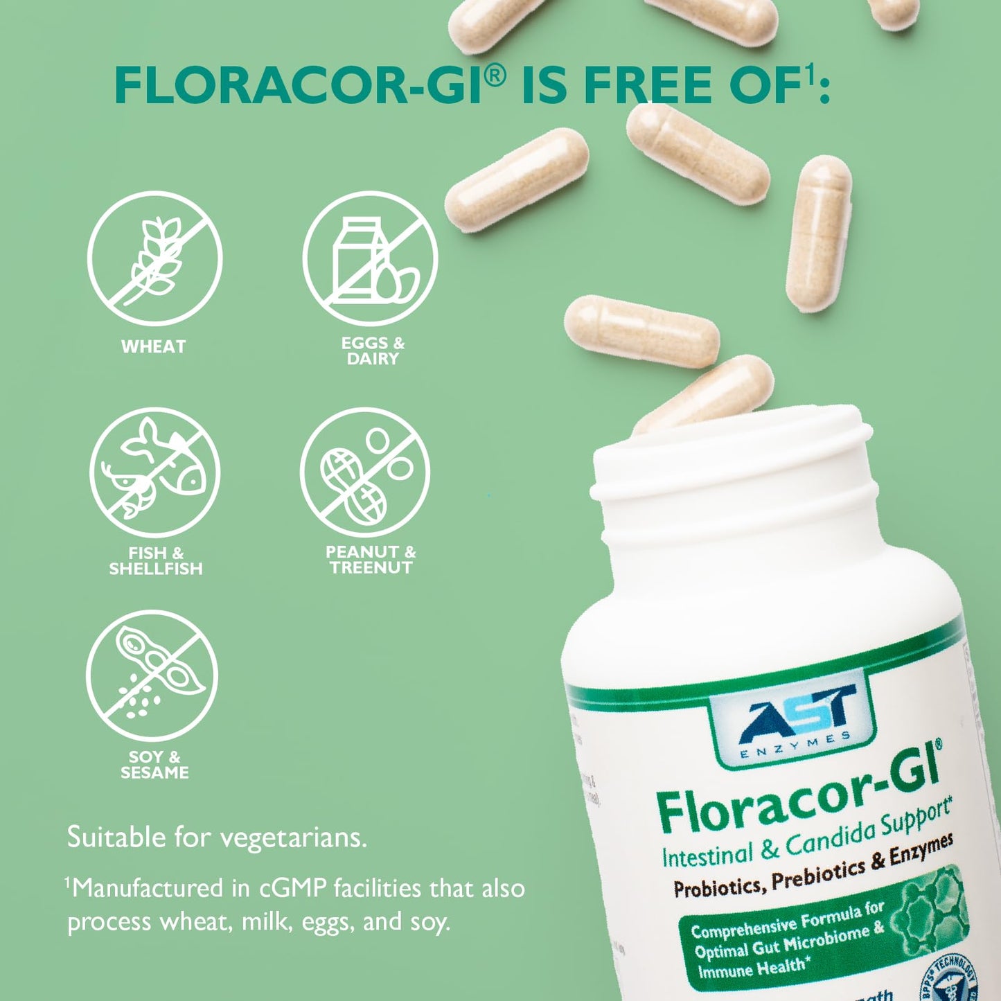 Floracor-GI Probiotics & Enzymes for Digestive Health – 180 Vegetarian Capsules