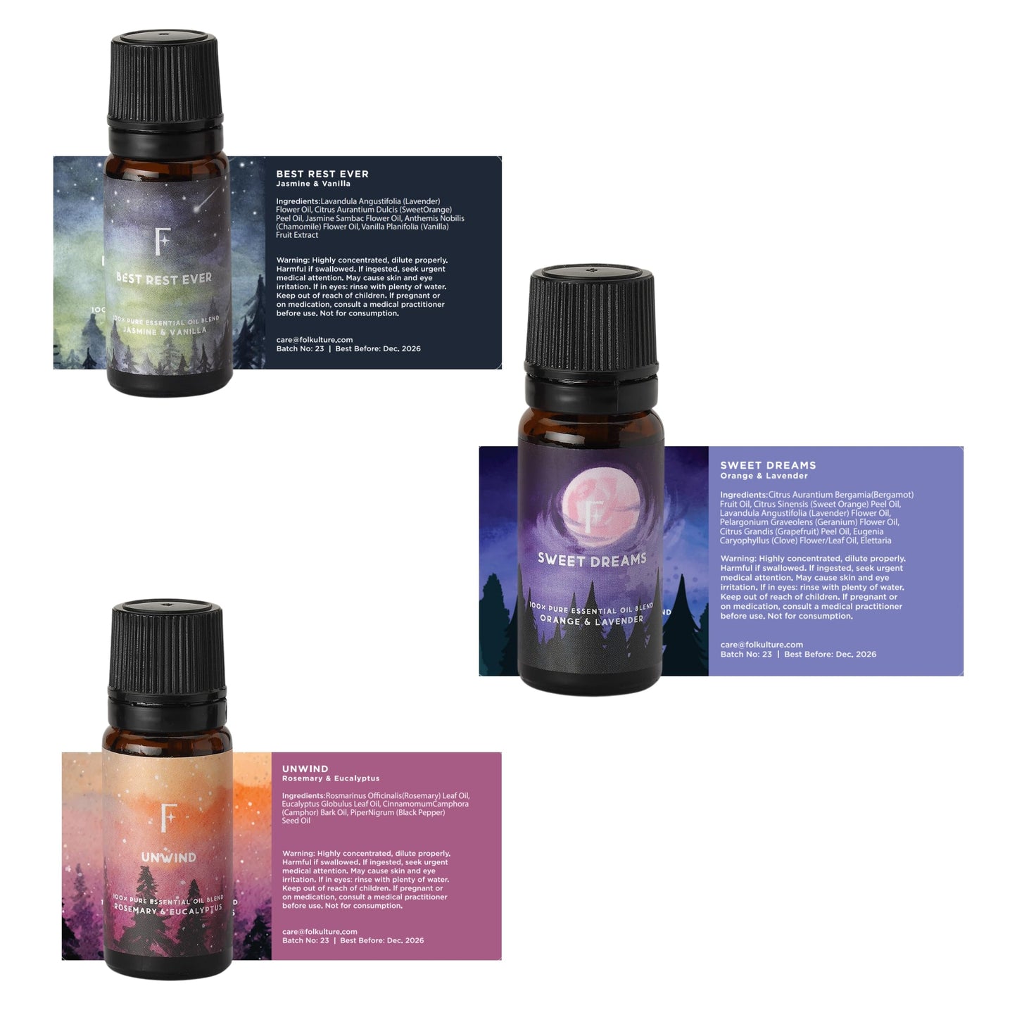 Folkulture Essential Oils for Diffuser – 3-Piece Fragrance Oil Set (Rosemary, Eucalyptus, Lavender)