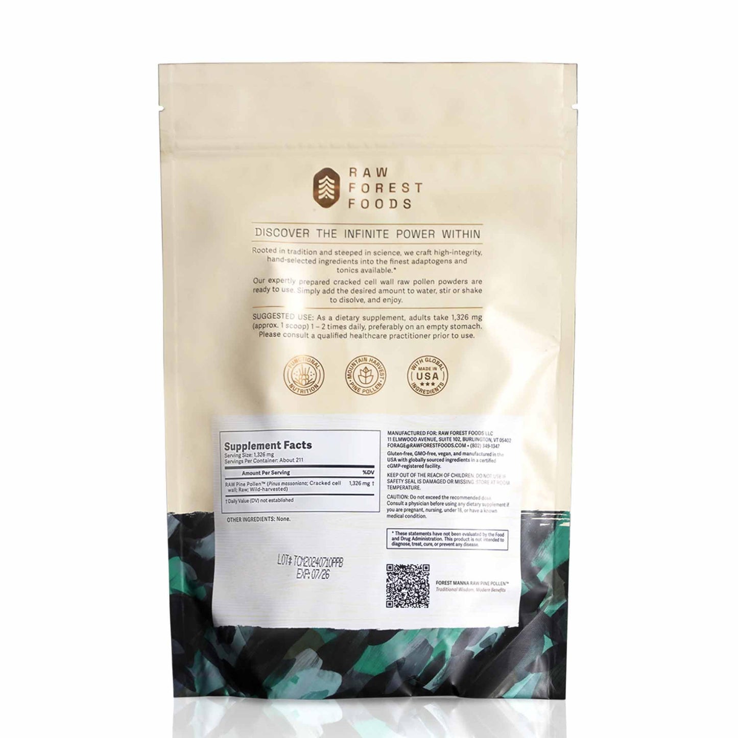 Forest Manna RAW Pine Pollen Powder – Adaptogenic Nutrition | Single Origin, 280g Pouch