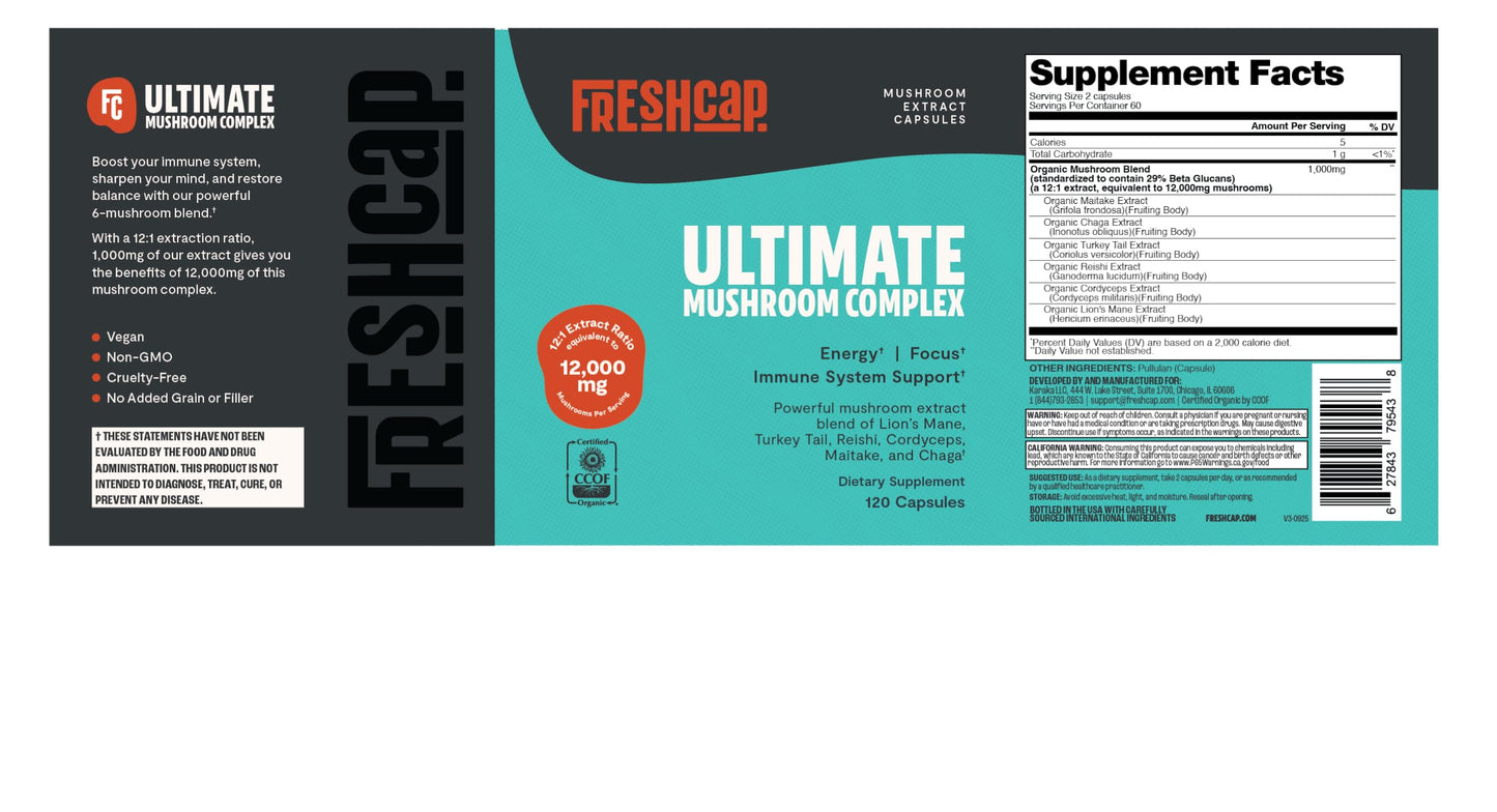 FreshCap Mushrooms Ultimate Mushroom Complex 12,000mg | 120 Capsules