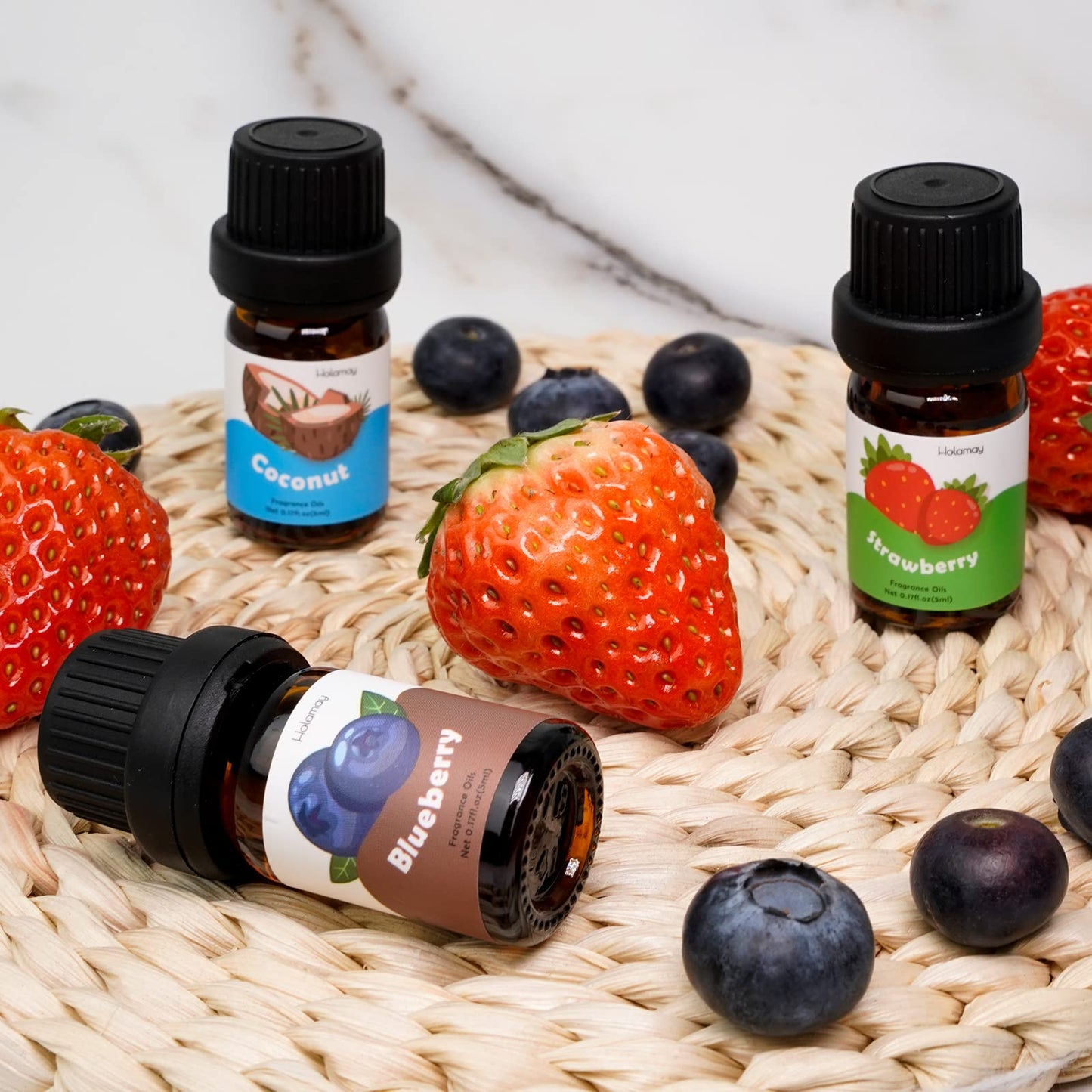 Fruity Fragrance Oils Set for Candle & Soap Making | Holamay Premium 10x5ml – Coconut, Strawberry, Mango, Pineapple & More