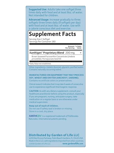 Garden of Life FucoThin Fucoxanthin Supplements – Non-Stimulant Fat Burner, 180 Count