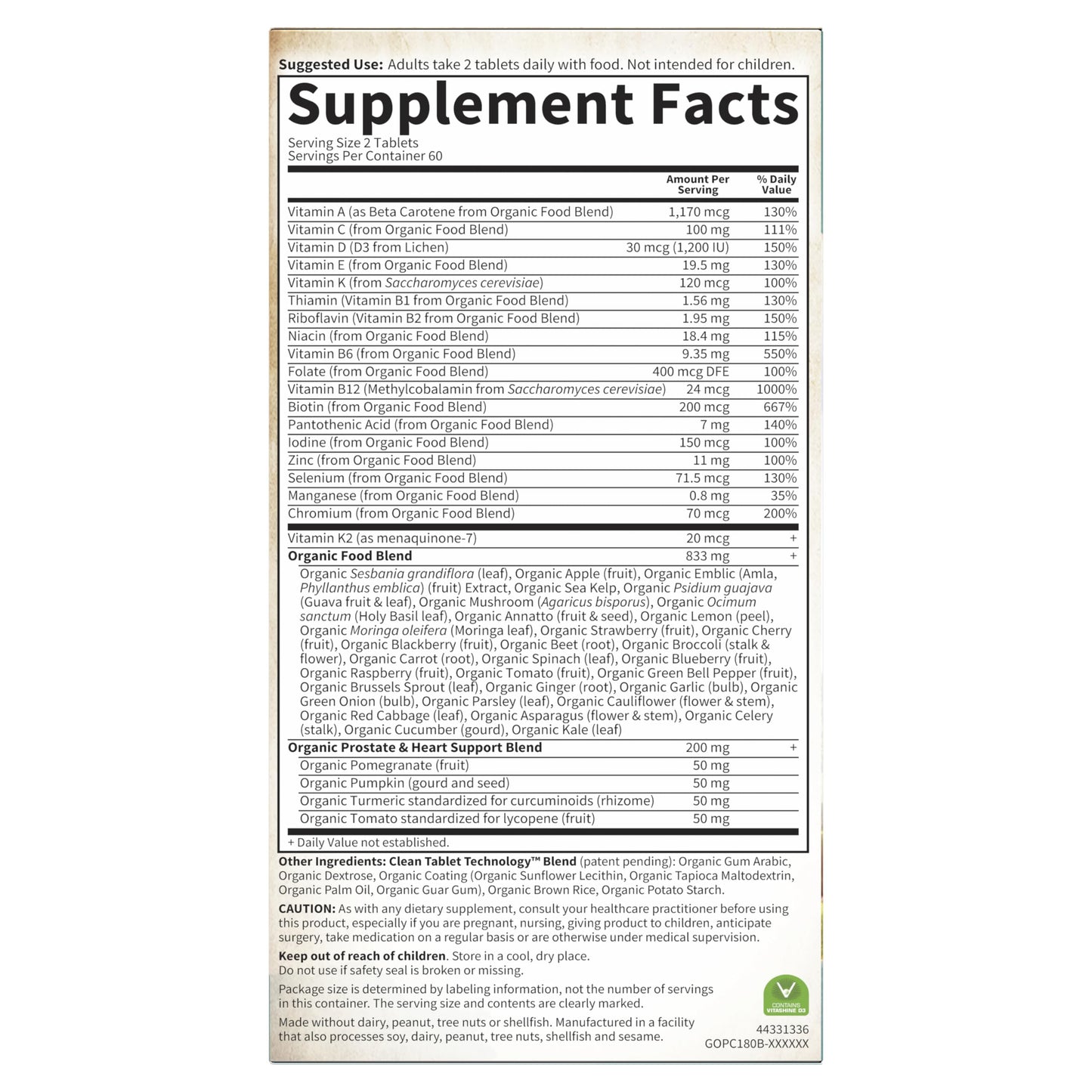 Garden of Life Organics Organics Whole Food Multivitamin for Men 40+ 120 Tablets | Vegan & Certified Organic