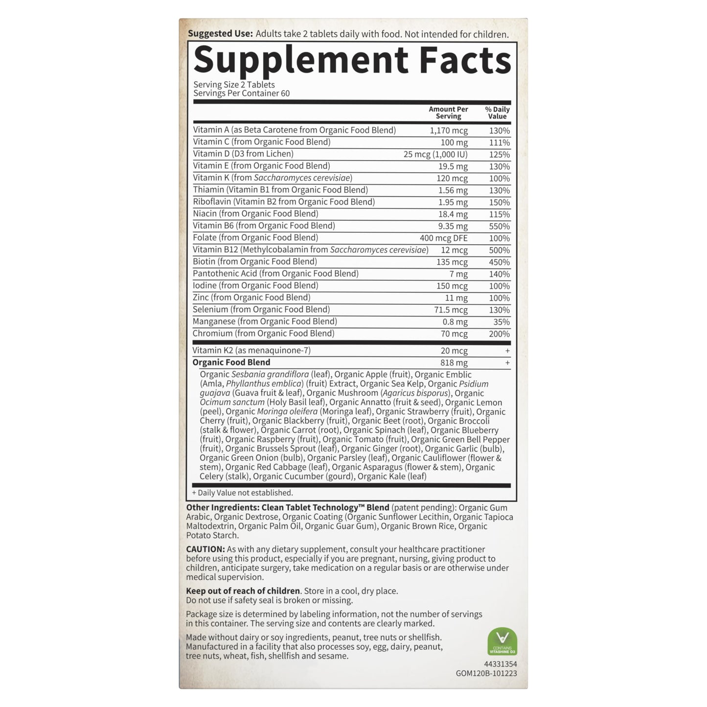 Garden of Life Organics Men's Multi – Certified Organic Vegan Multivitamin, 120 Tablets