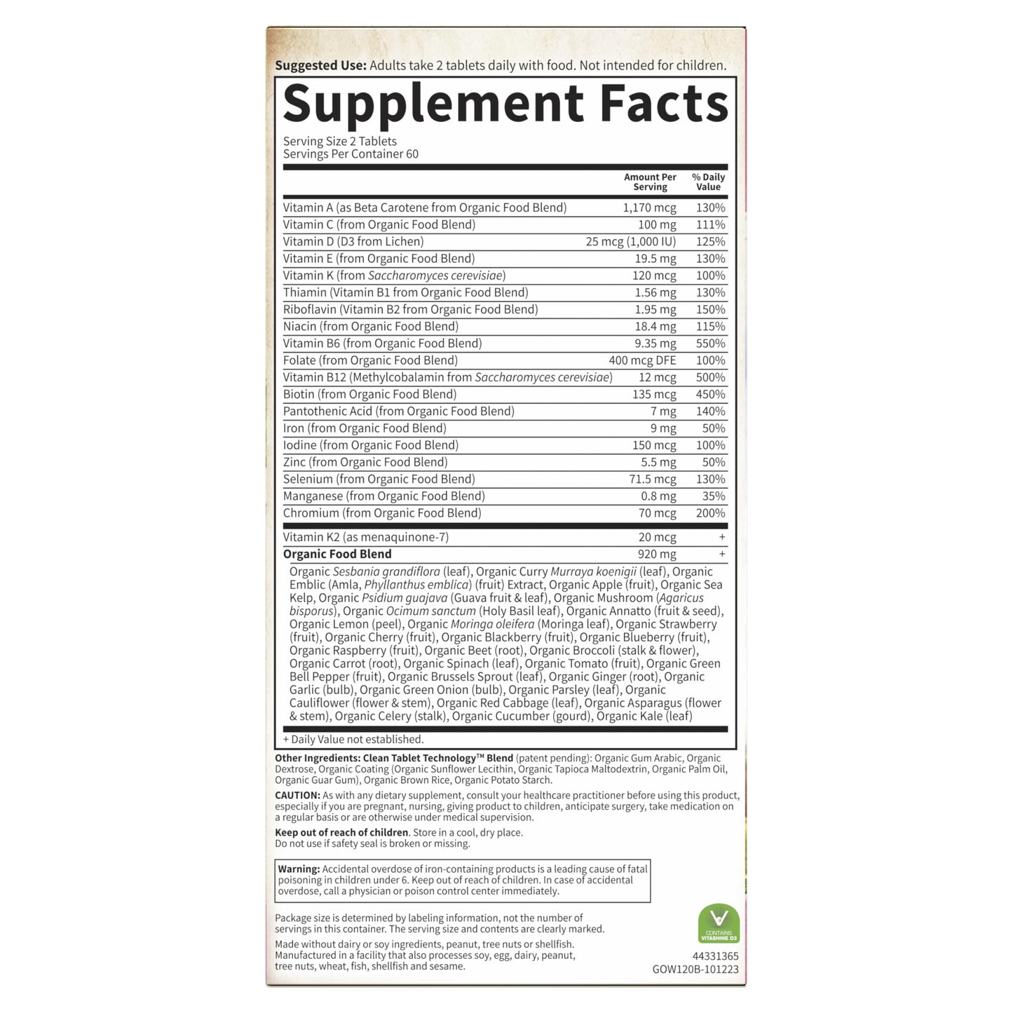 Garden of Life Organics Women’s Multi – Vegan Whole Food Multivitamin (120 Tablets)