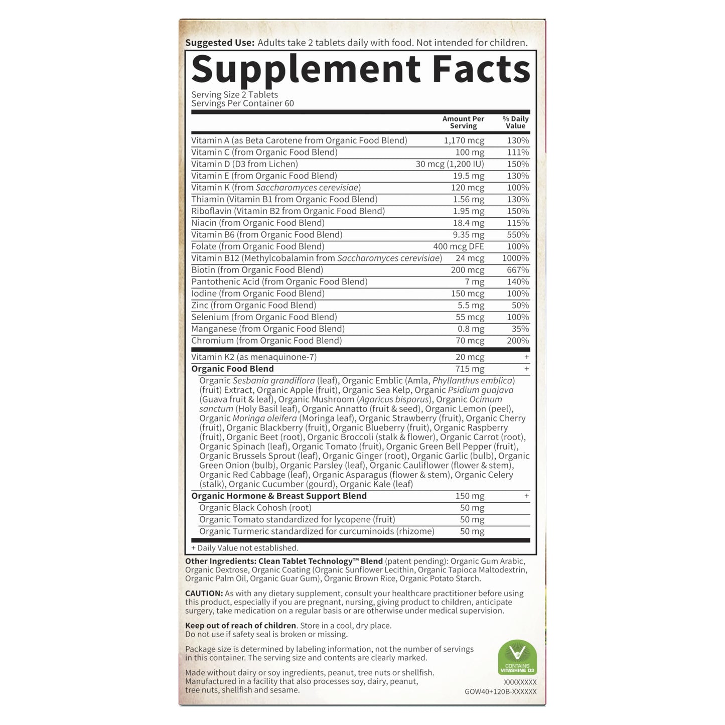 Garden of Life Organics Women 40+ Multivitamin – Organic, Vegan, Hormone & Breast Health Support (120 Tablets)