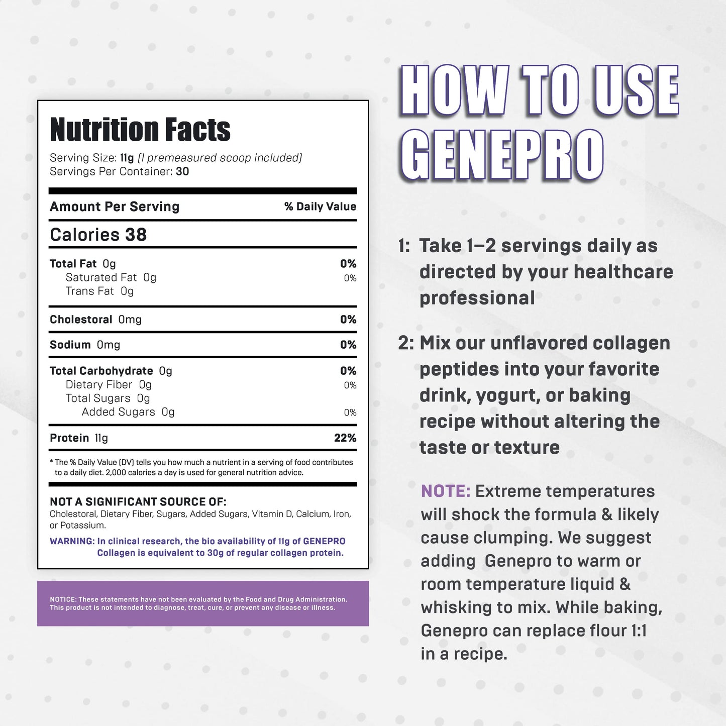 GENEPRO GEN. 3 Collagen Protein Powder – Unflavored, Lactose-Free, Gluten-Free (30 Servings)
