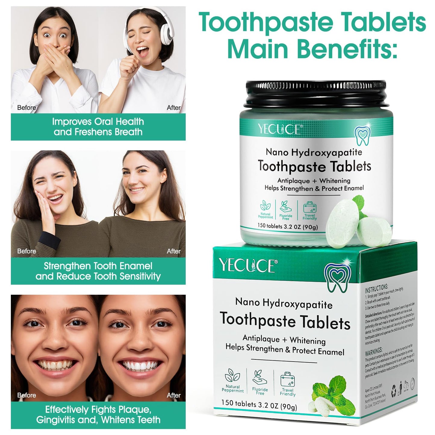 Generic 150P Toothpaste Tablets – Nano Hydroxyapatite, Travel Spearmint