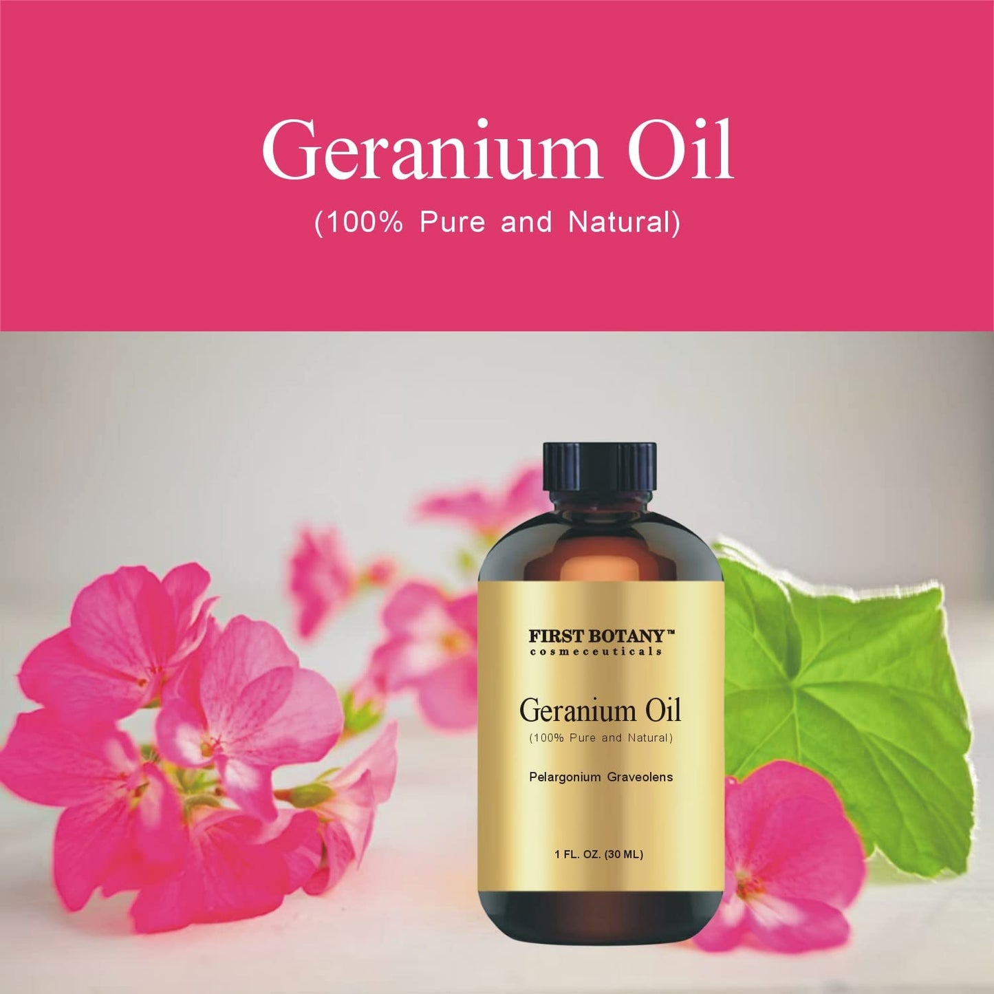 First Botany 100% Pure Geranium Essential Oil - Premium Geranium Oil for Aromatherapy, Massage, Topical & Household Uses - 1 fl oz