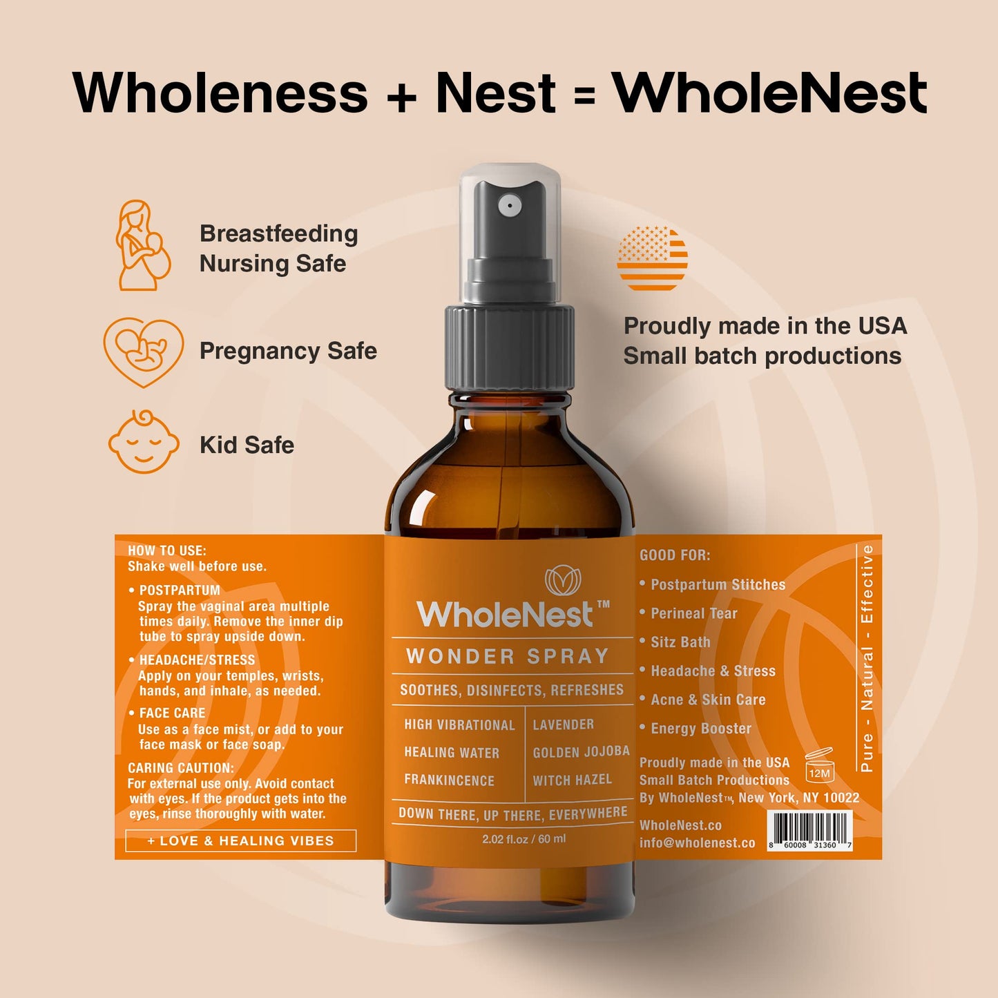 WholeNest Wonder Spray – All-Natural Perineal Care for Postpartum & Birth Recovery (60 ml)
