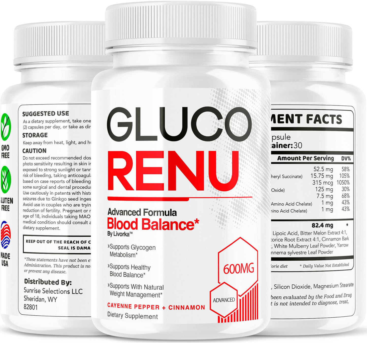 (3 Pack) Gluco Renu Capsules – Premium GlucoRenu Supplement, 90 Capsules
