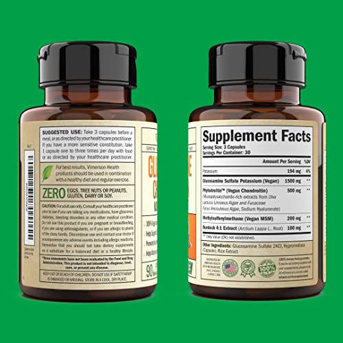 Glucosamine Chondroitin MSM – Vegan Joint Support Supplement (90 Capsules) for Cartilage, Joint Health & Flexibility