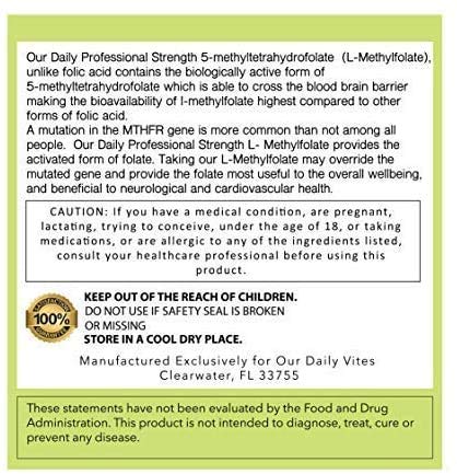 Daily L-Methylfolate 15mg – 2 Bottles (180 Capsules) | 5-MTHF, Non-GMO, Gluten Free