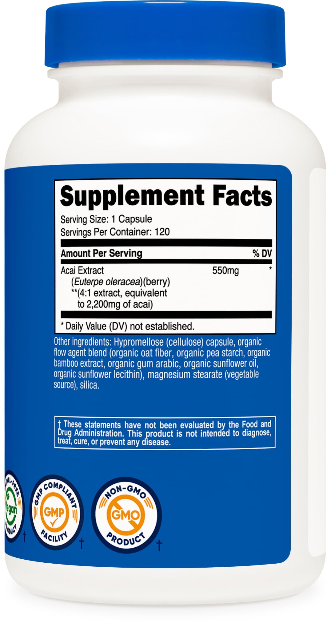 Nutricost Acai Extract 2,200mg, 120 Vegetarian Capsules (Euterpe Oleracea) from 550mg of 4:1 Extract – Non-GMO, Gluten Free
