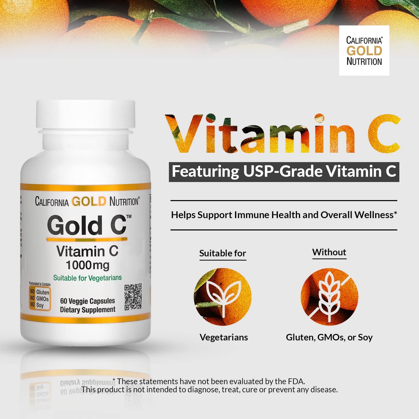 Gold C by California Gold Nutrition - USP Grade Vitamin C 1000 mg | 60 Veggie Capsules (3 Pack) - Immune Support, Vegetarian, Gluten Free