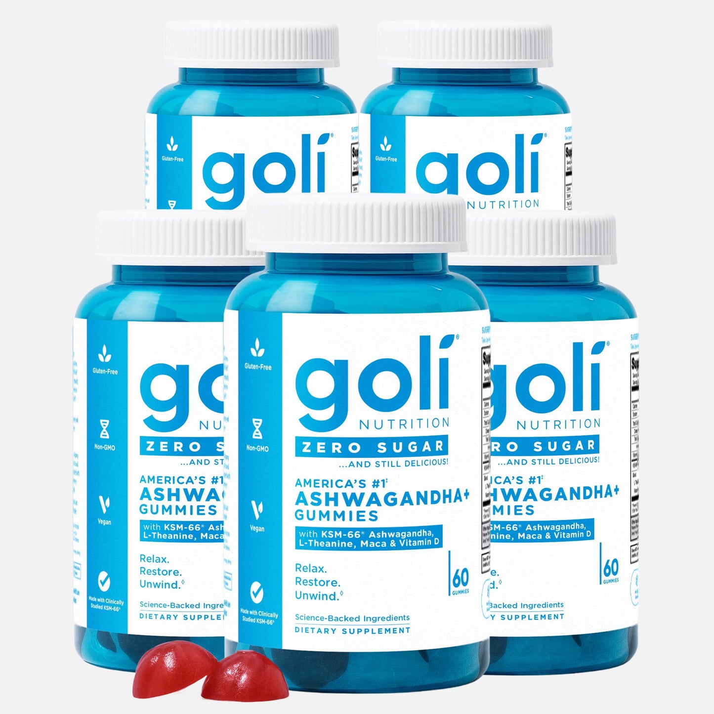 Goli Zero Sugar Ashwagandha Gummies with Vitamin D, Maca & L-Theanine | Vegan, Gluten-Free