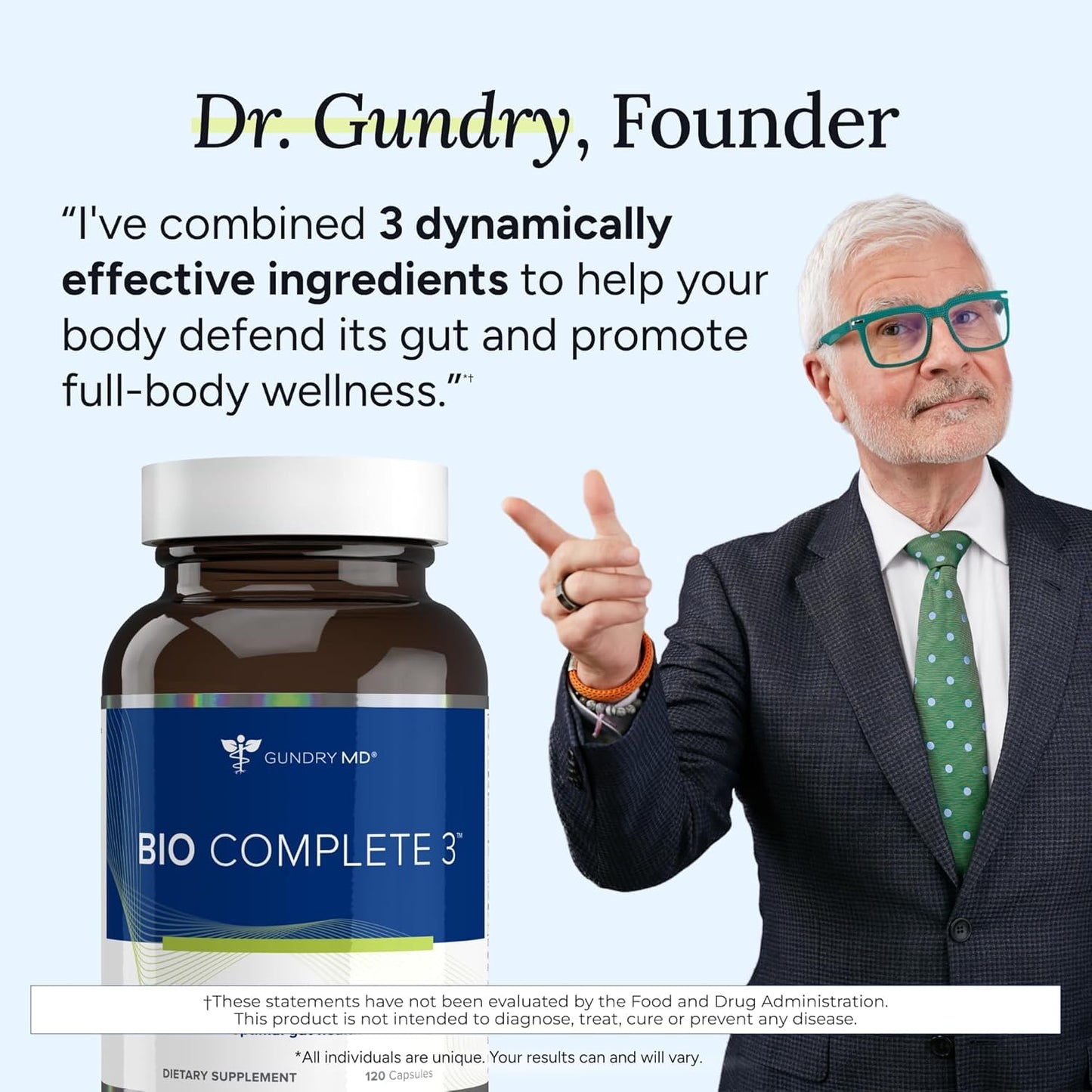Gundry MD Bio Complete 3 — 3-in-1 Prebiotic, Probiotic, Postbiotic for Gut Health (90-Day Supply)