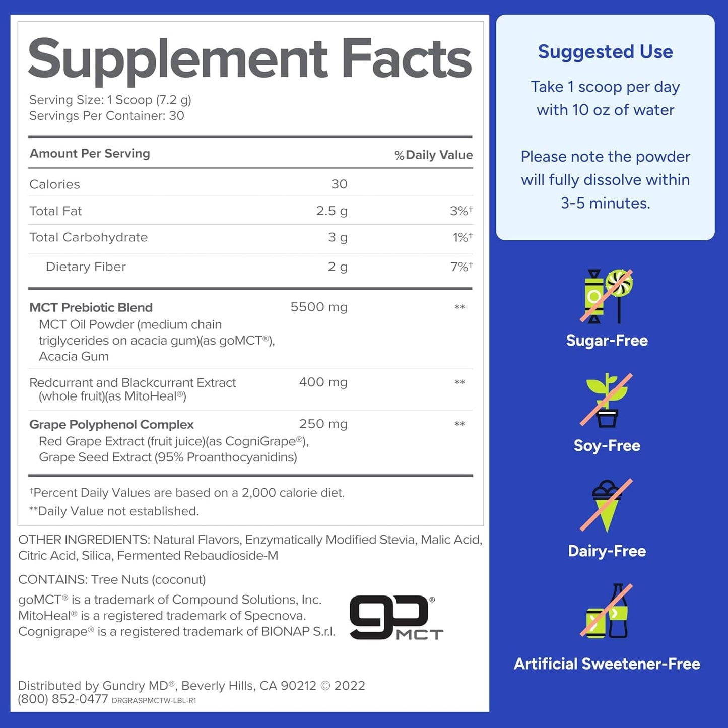 Gundry MD MCT Wellness Powder Raspberry Medley – Energy, Ketone Support, Sugar Free (90 Day Supply)