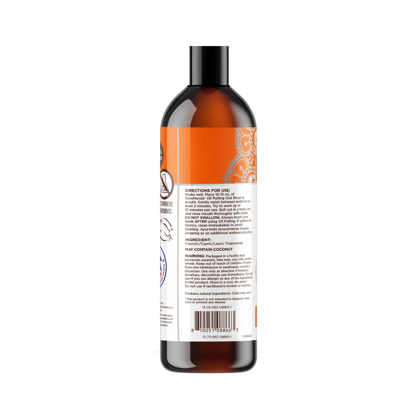 GuruNanda MCT Oil Pulling Mouthwash – Pure Coconut Oil, Unflavoured, Alcohol-Free, 8 Oz