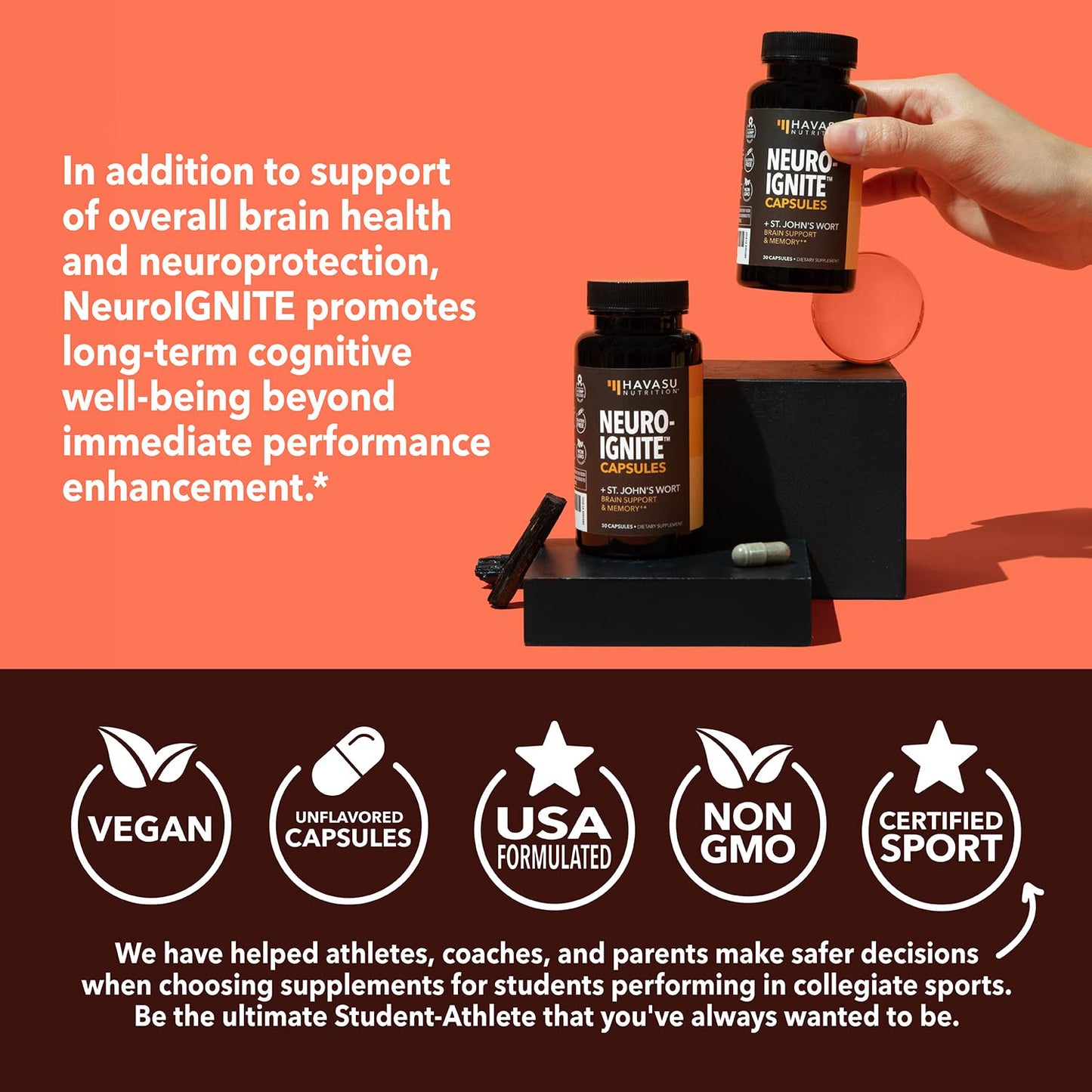 HAVASU NUTRITION NeuroIGNITE Brain Supplement — Memory & Focus, 60 Count, 2-Month Non-GMO Capsules