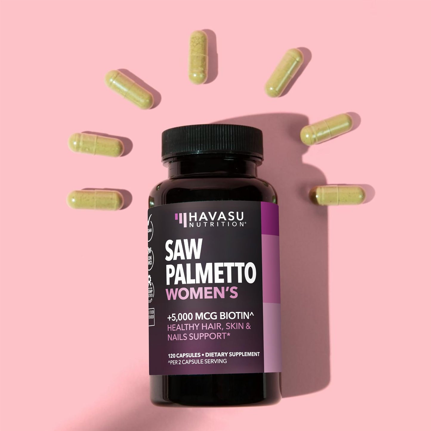 HAVASU Nutrition Saw Palmetto with Biotin 5000mcg - Vegan, Non-GMO DHT Support for Hair, Skin & Nails - 120 Count